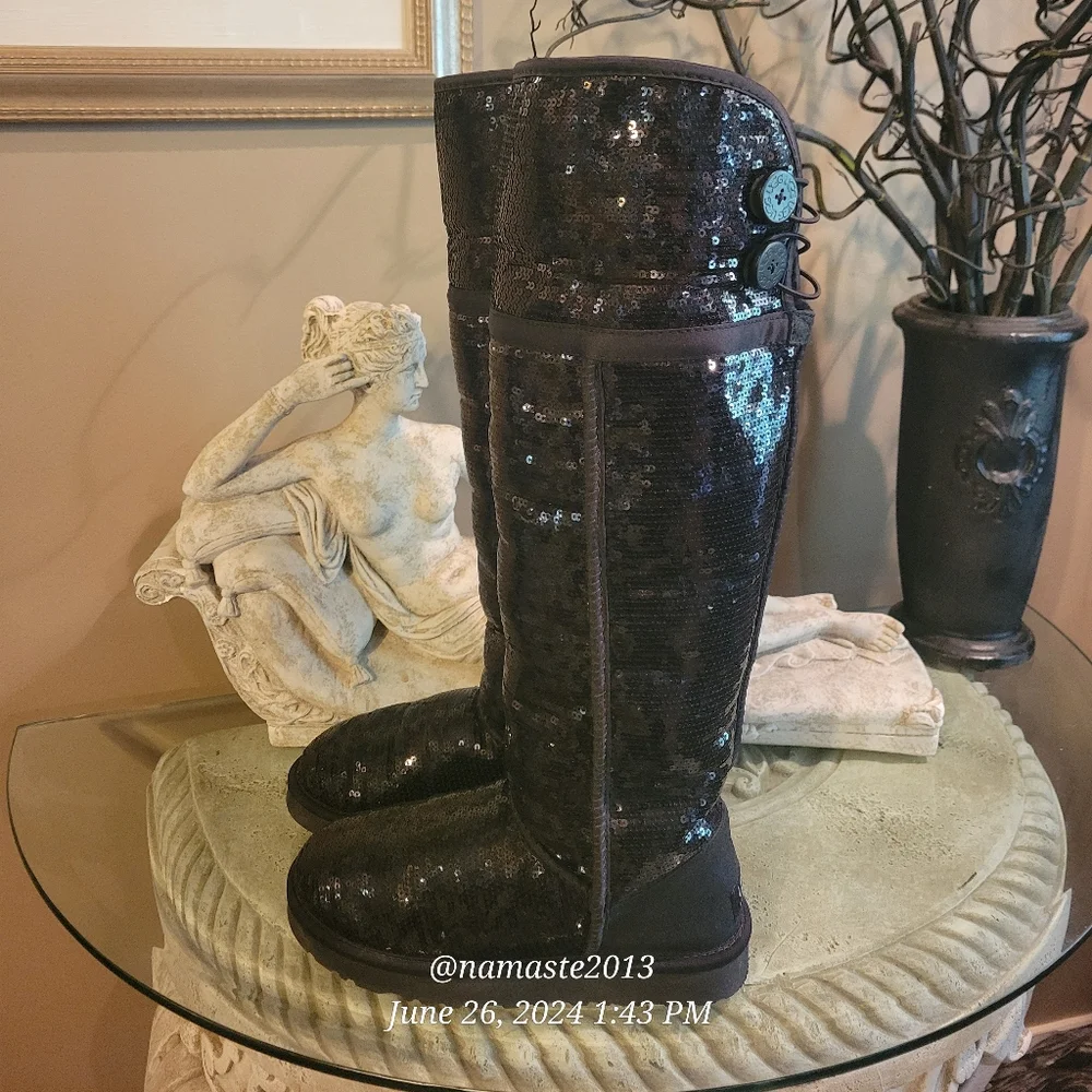 Ugg Bailey Button Sequin Over The Knee Boots Sherpa Shearling Designer #778